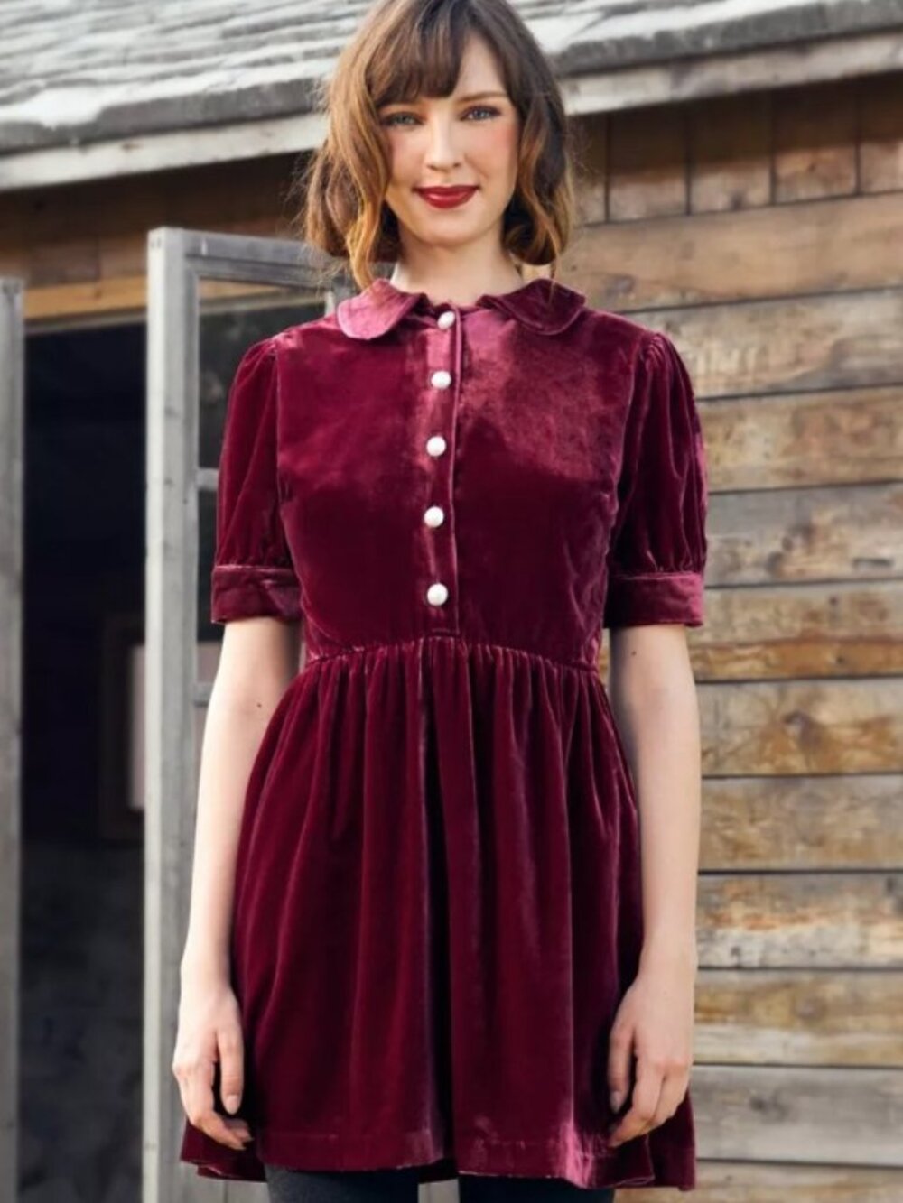 Modcloth Burgundy Velvet Button-Front Mini Dress